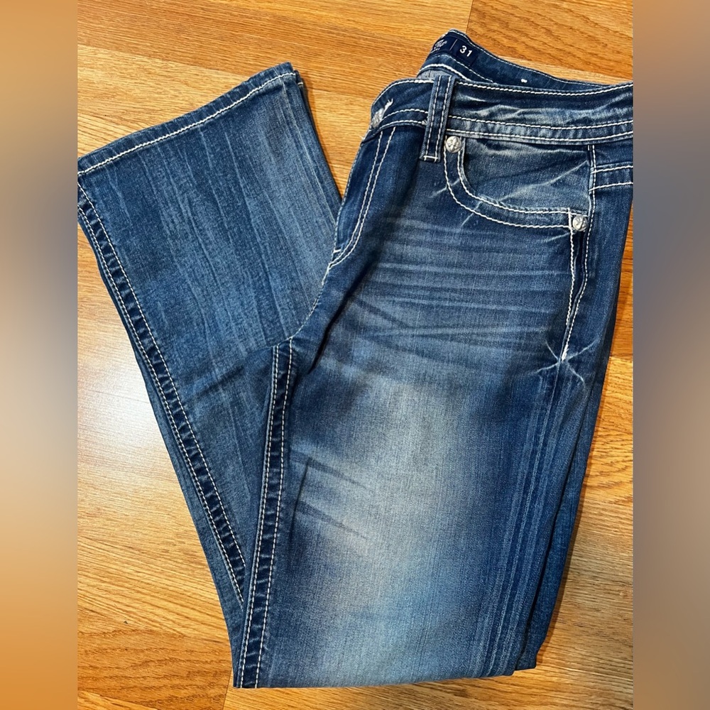 Miss Me Boot Cut Jeans - Faded Blue Denim
